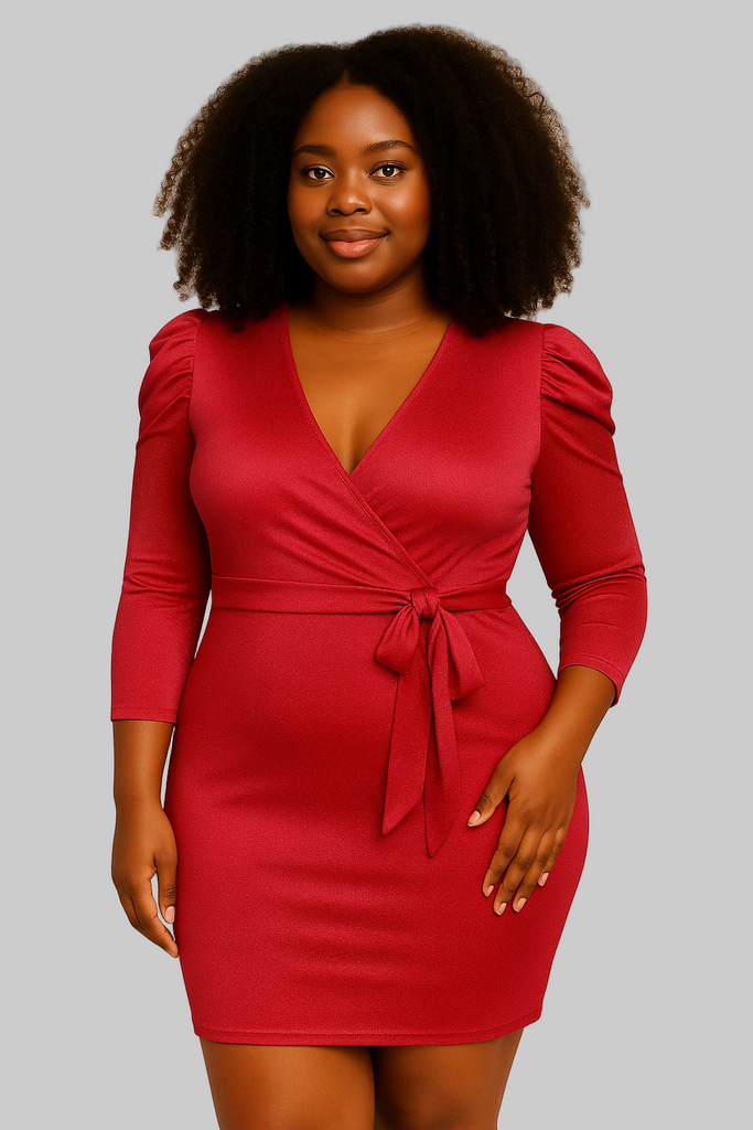 red mini wrap dress Aphrodite Molded Bust Angel Sleeve Wrap Dress Red