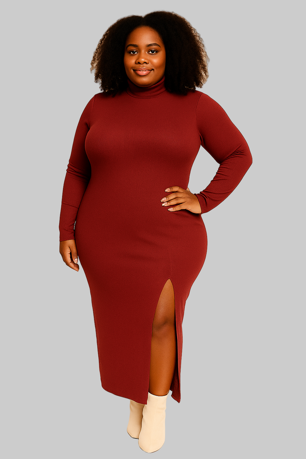 rust ribbed dress " Amelia " Knit Ribbed Bodycon Dress ( Rust )