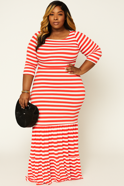Style & Confidence Striped Maxi Dress – Red, Black, & Blue