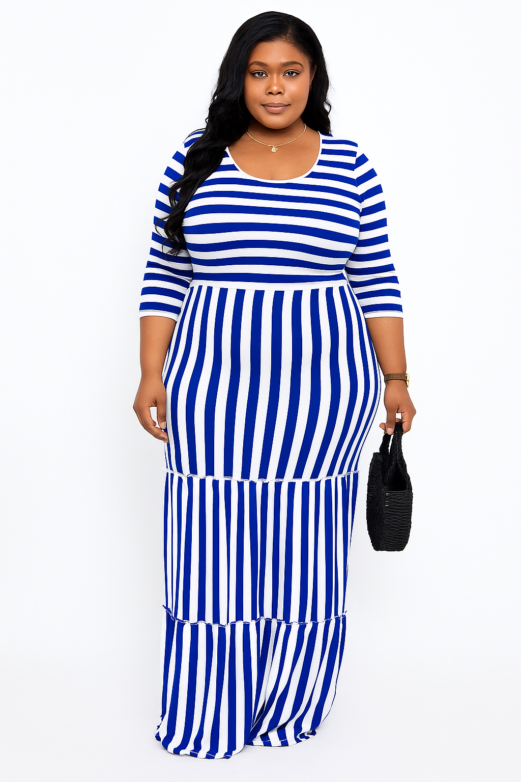 Style & Confidence Striped Maxi Dress – Red, Black, & Blue