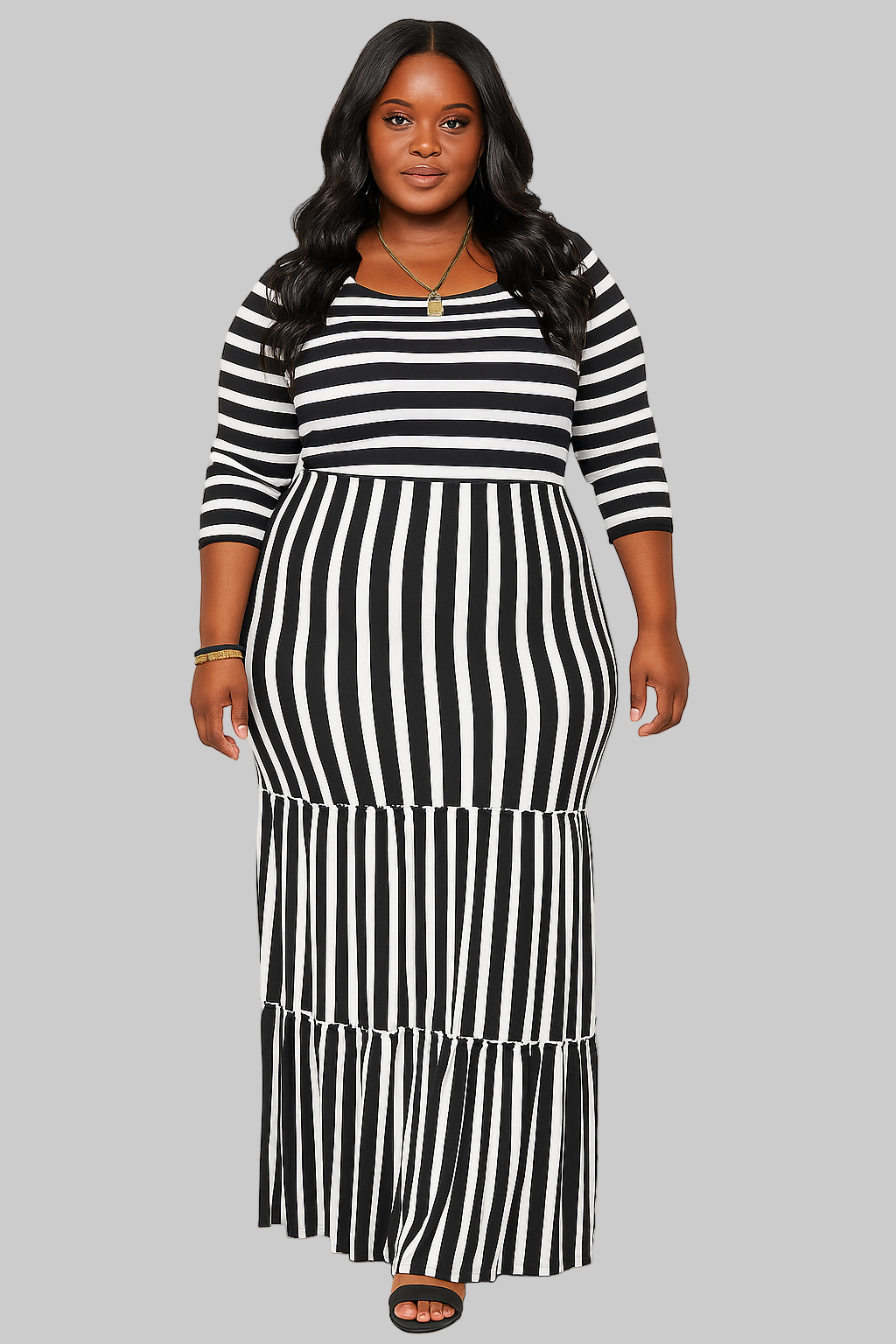 Style & Confidence Striped Maxi Dress – Red, Black, & Blue