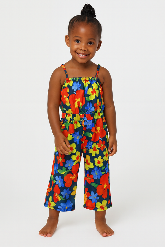Bright Floral Girls Jumpsuit – Colorful Summer One-Piece Outfit