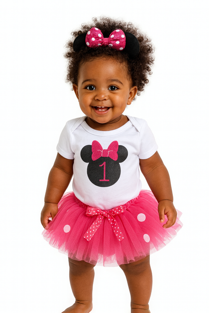 Red Minnie-Inspired First Birthday Tutu Outfit for Baby Girls