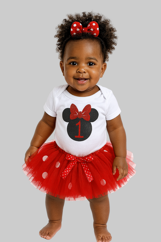 Red Minnie-Inspired First Birthday Tutu Outfit for Baby Girls