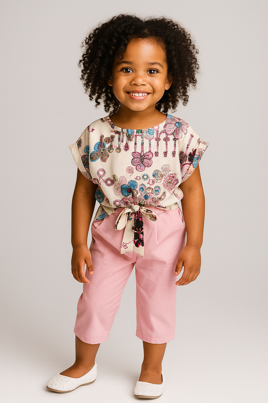 Floral & Pink Pants Set for Girls – Stylish Spring Outfit