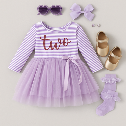 Lavender “One & Three” Birthday Tutu Dress for Toddler Girls | 1st or 3nd Birthday Outfit