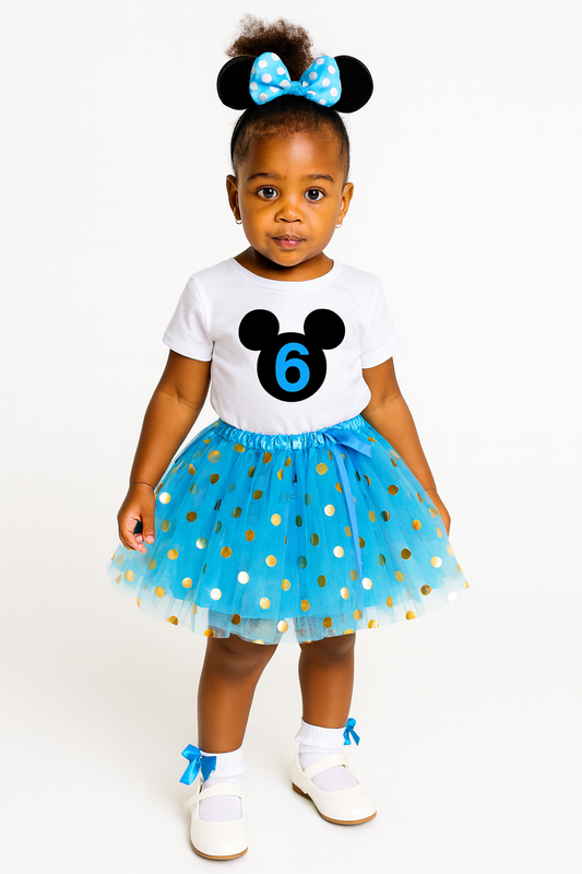 Blue & Gold Birthday Tutu Outfit for Girls | 5th Birthday Party Dress