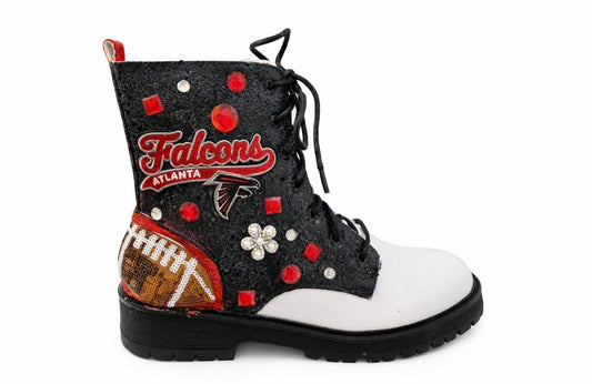 Decorative boot with Atlanta Falcons logo and football design on a white background