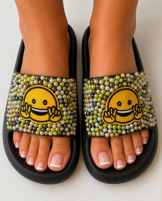 Good Vibes Only: Hand-Bedazzled Peace Slides
