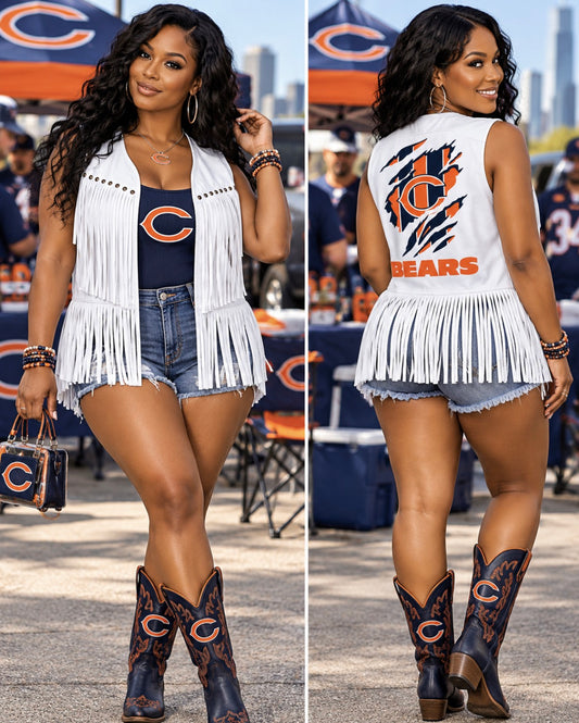 White Fringe Game Day Vest – Statement Football Layer