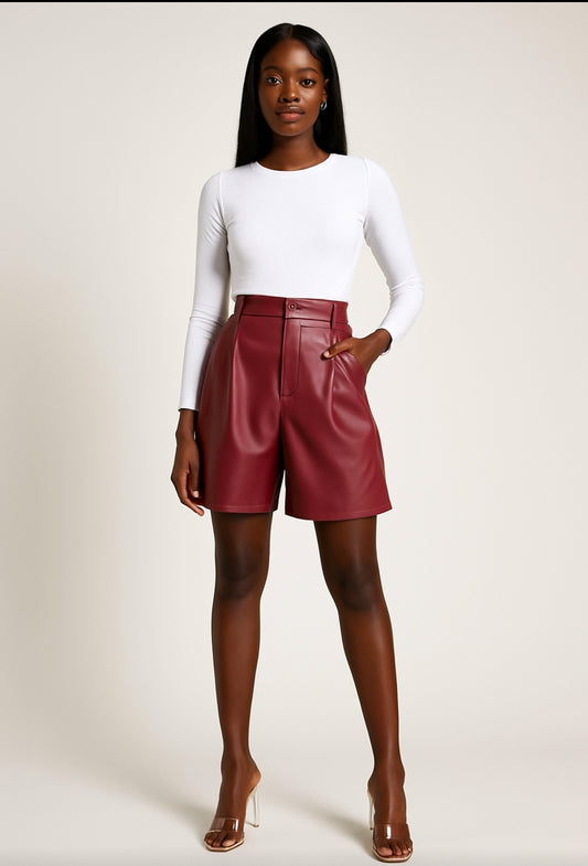 Leather me up burgundy shorts
