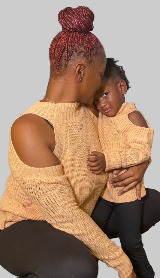 Camel Knit Cold-Shoulder Sweater
