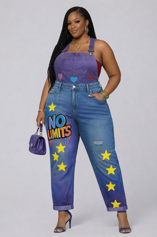 “No Limits” Custom Hand-Dyed Denim Jumpsuit | Handmade Statement Overalls