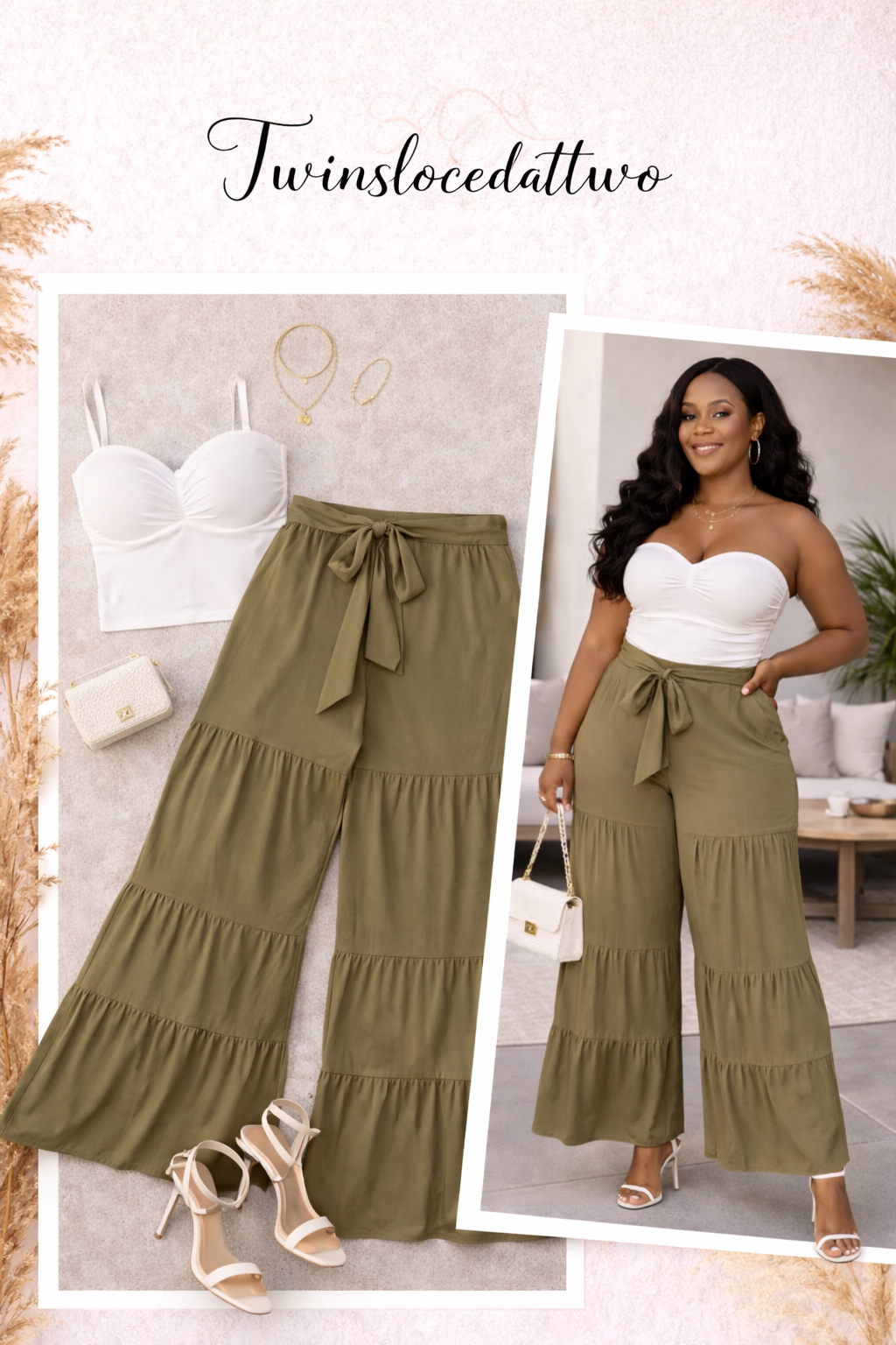 Olive Tiered Wide-Leg Palazzo Pants