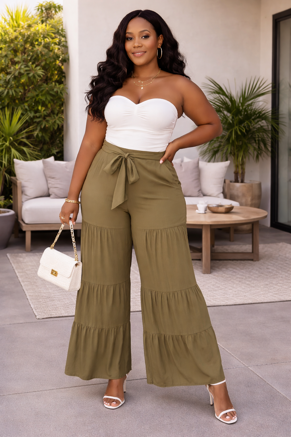 Olive Tiered Wide-Leg Palazzo Pants – Twinslocedattwo