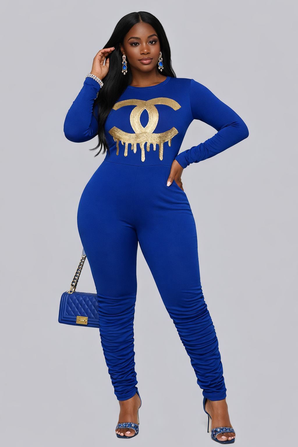 Royal Blue & Gold Embellished Two-Piece Jogger Set
