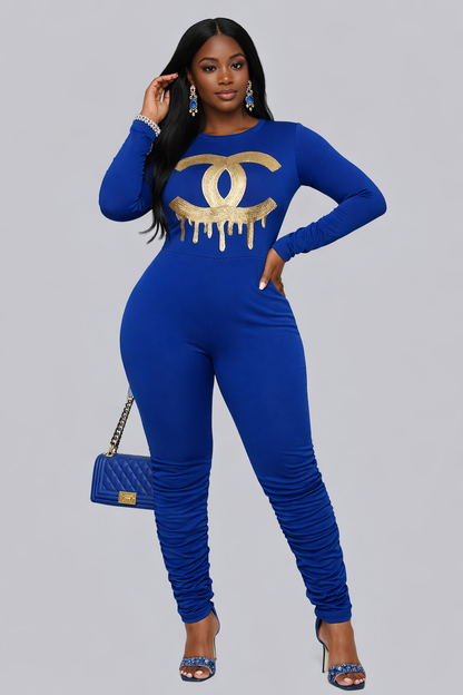 Royal Blue & Gold Embellished Two-Piece Jogger Set