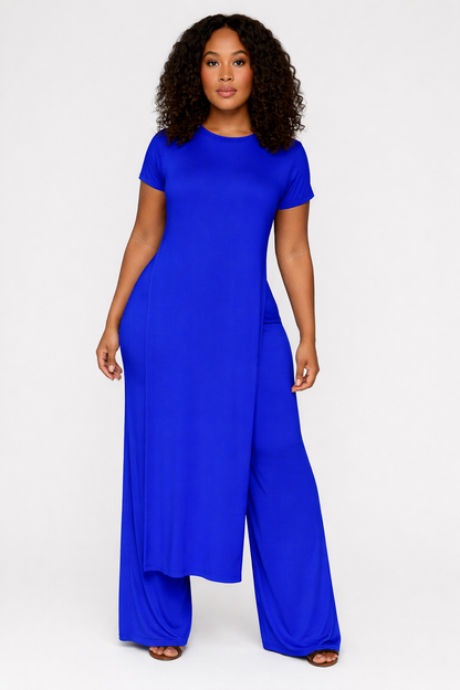 Royal Radiance Two-Piece Set – Knot Front Top & Wide-Leg Pants