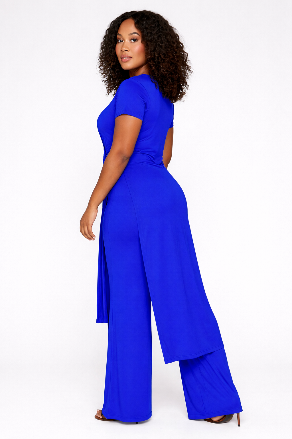 Royal Radiance Two-Piece Set – Knot Front Top & Wide-Leg Pants