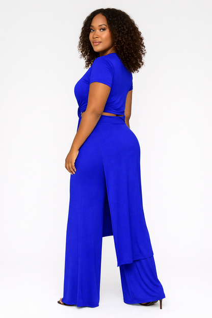 Royal Radiance Two-Piece Set – Knot Front Top & Wide-Leg Pants