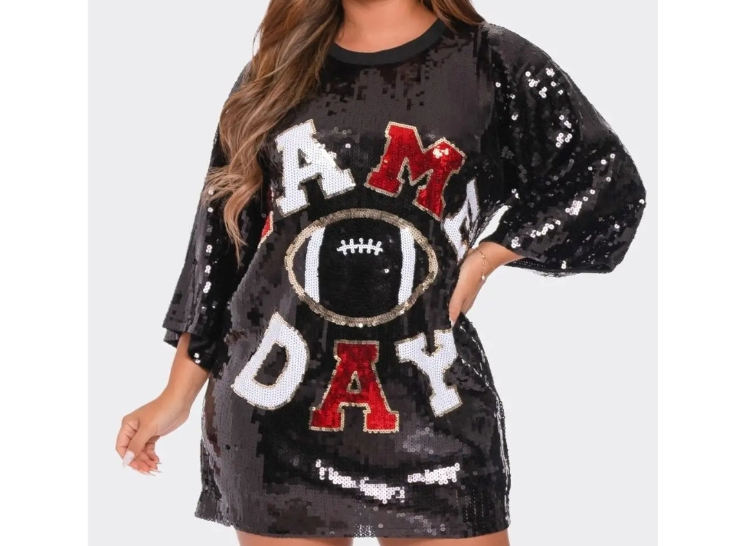 Game day sequence letter dress with colored lettering