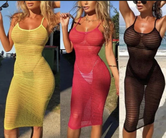 Beachside Luxe 3-Piece Mesh Cover-Up Dress Set – Colors May Vary