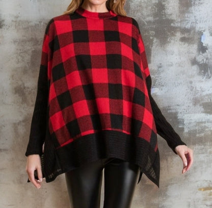 Cozy Buffalo Plaid Red and Black Sweater Top