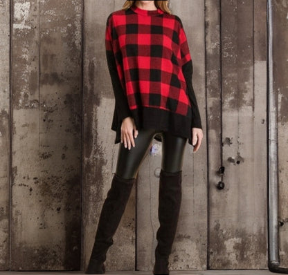 Cozy Buffalo Plaid Red and Black Sweater Top