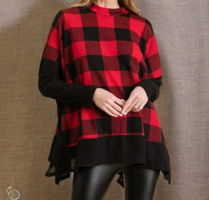 Cozy Buffalo Plaid Red and Black Sweater Top
