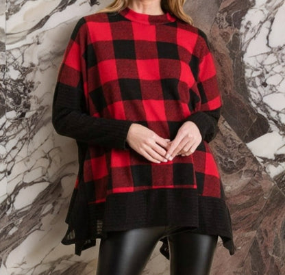 Cozy Buffalo Plaid Red and Black Sweater Top