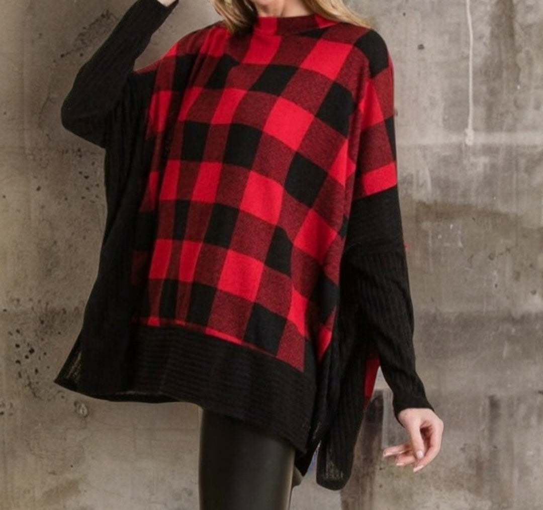 Cozy Buffalo Plaid Red and Black Sweater Top