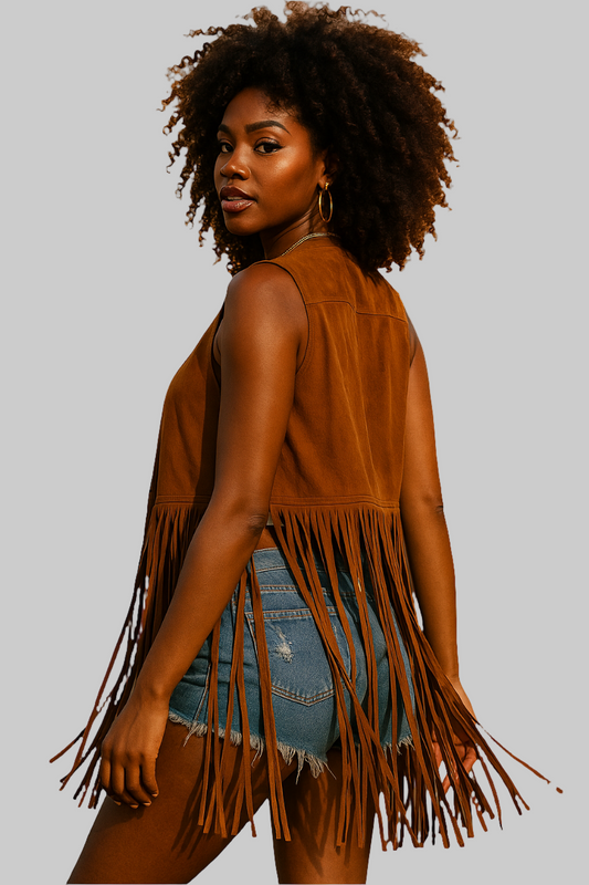 Bohemian suede or faux tassel vest