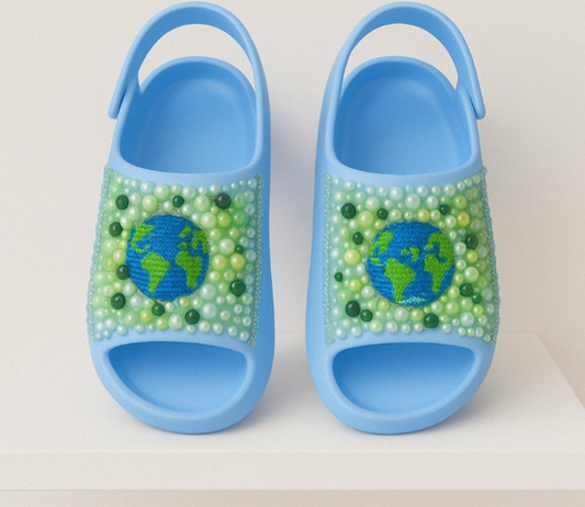 Handcrafted Earth Love Rhinestone Slingback Slides
