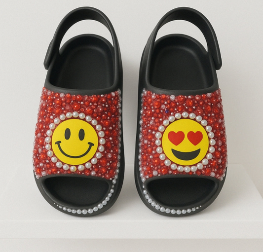 Handcrafted Emoji Love Rhinestone Slingback Slides