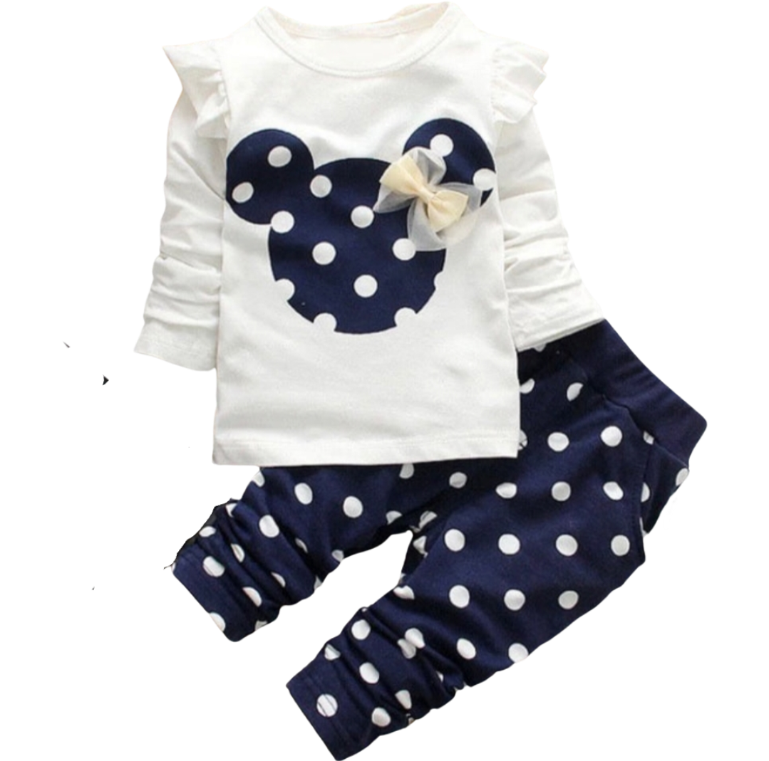 Polka Dot Princess Outfit – Navy & White 2-Piece Set