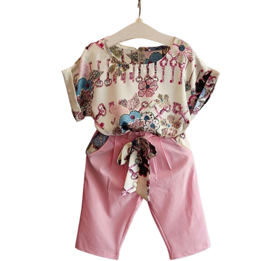 Floral & Pink Pants Set for Girls – Stylish Spring Outfit