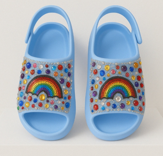 Handcrafted Rainbow Sparkle Rhinestone Slingback Slides