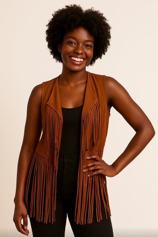 Bohemian suede or faux tassel vest