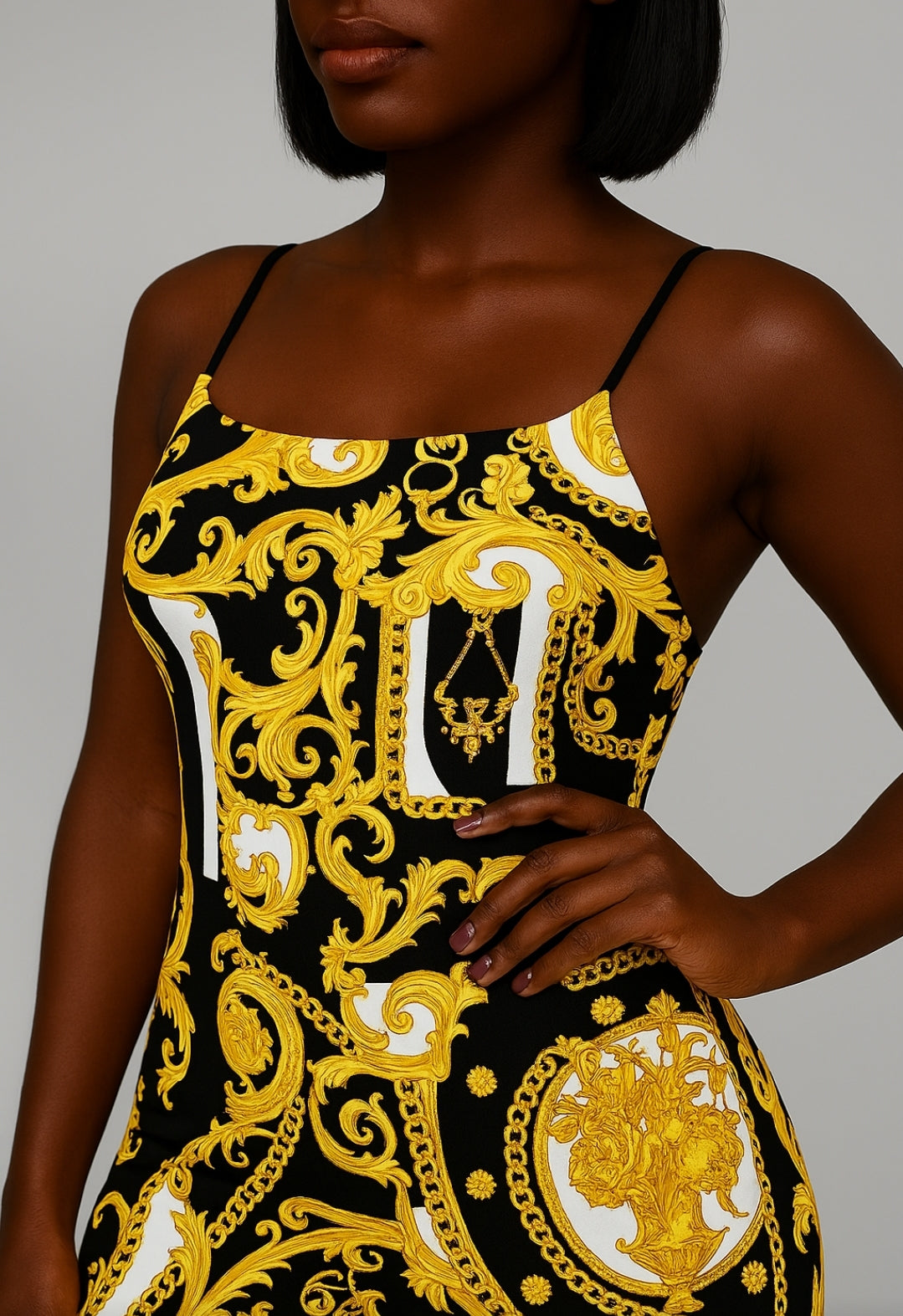 Regal Noir Baroque Backless Jumpsuit – Black & Gold Statement Fit