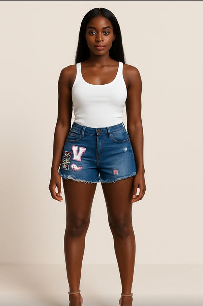 Lightweight Embroidered Denim Shorts