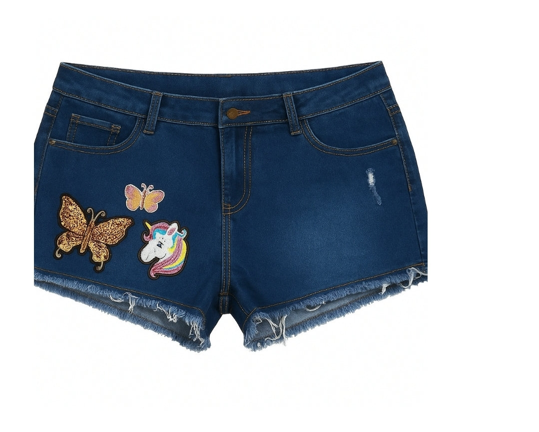 Lightweight Embroidered Denim Shorts