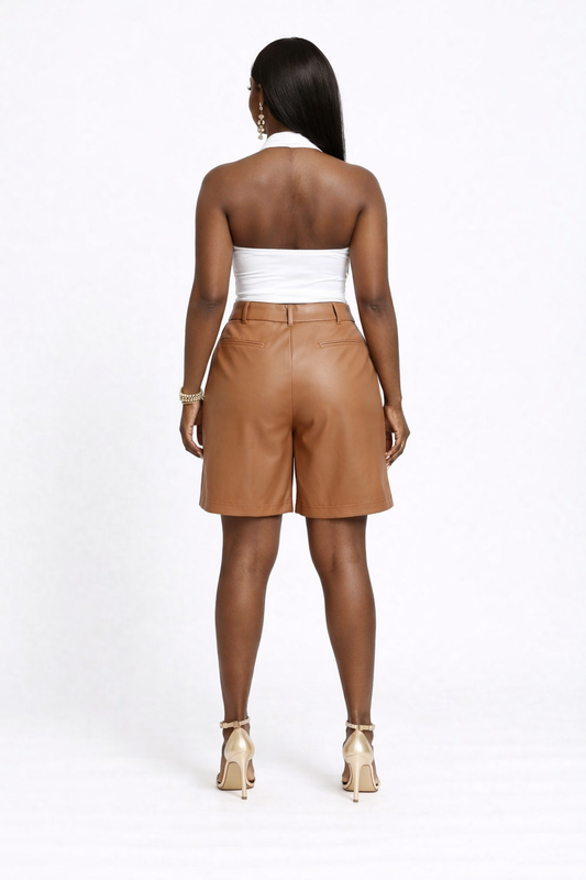 Caramel Luxe High-Waist Tailored Shorts