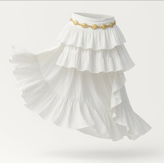 Women elegant white tiered skirt