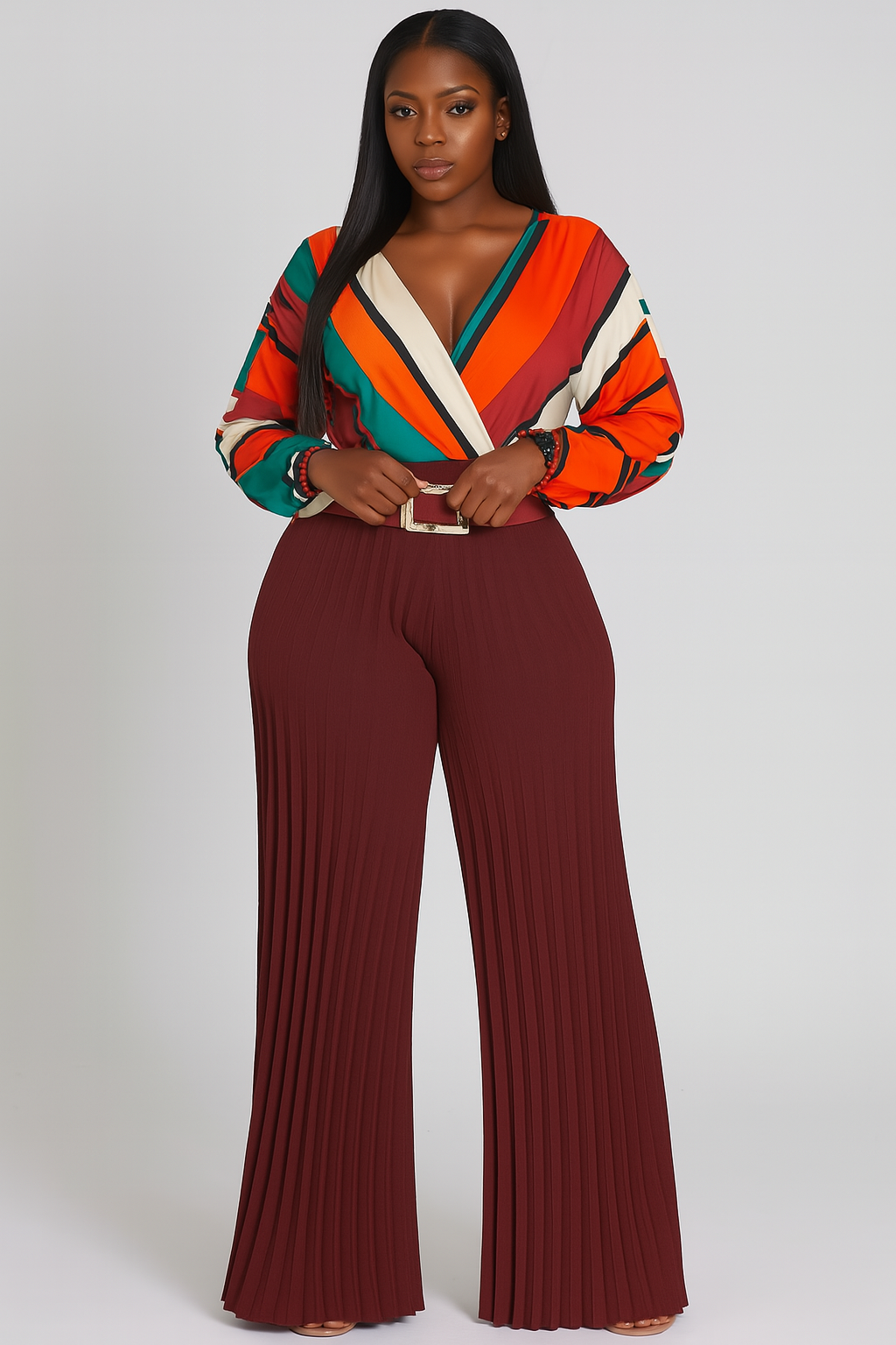 Pleated Power High-Waist Palazzo Pants