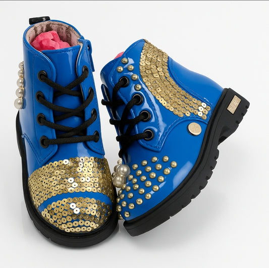 Golden Glam Toddler Boots – Handcrafted Shine Collection"