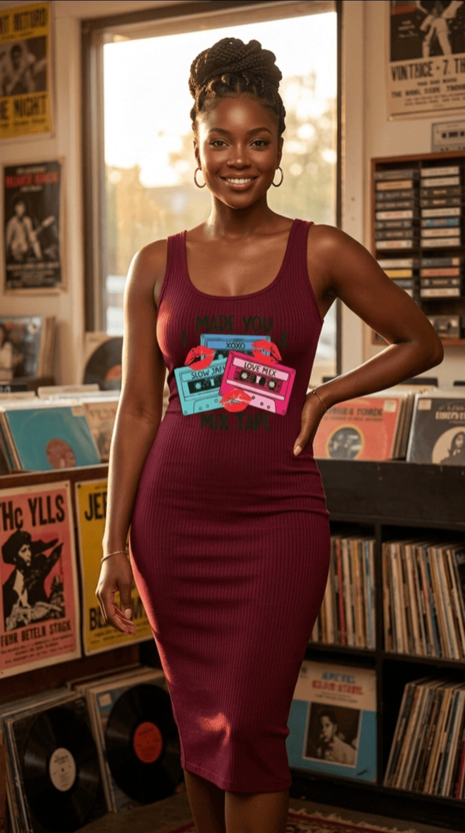 Burgundy Ribbed Bodycon Midi Dress