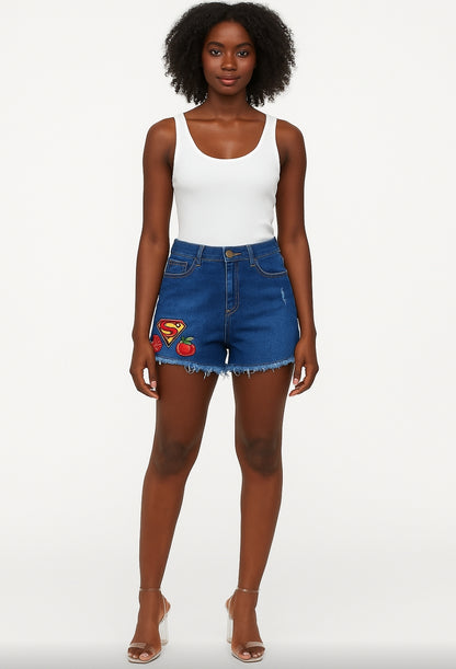 Lightweight Embroidered Denim Shorts