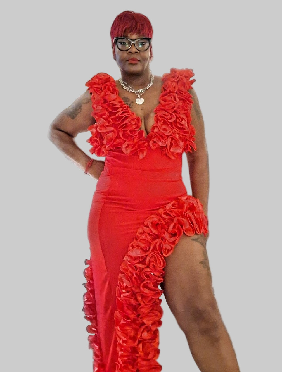 Scarlet Ruffle Siren Two-Piece Set – Confidence in Motion Large / Red