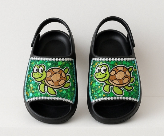Handcrafted Turtle Rhinestone Slingback Slides