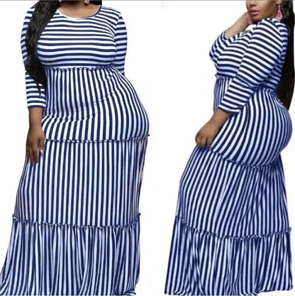 Style & Confidence Striped Maxi Dress – Red, Black, & Blue